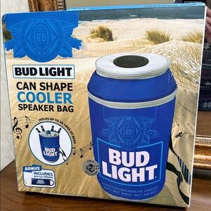 Bud Light Blue Can Cooler & Bluetooth Speaker Bag. Holds up to 24 cans of beer.